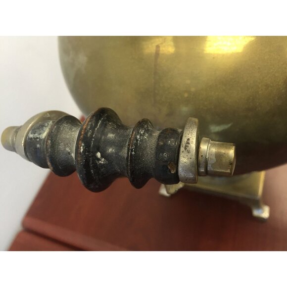 Antique Vintage Russian Brass Samovar Wood Handles Peacock Rooster Spout - Picture 3 of 10